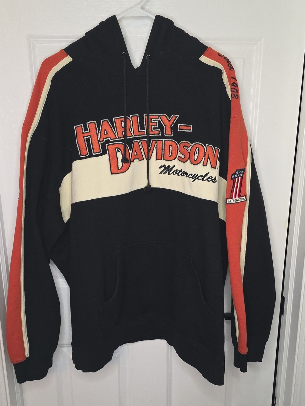 Harley-Davidson Black, Orange & Cream Pullover Hoodie
